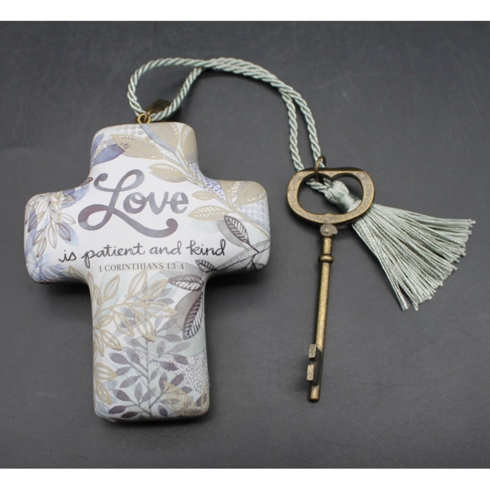 Artful Cross Love Is Patient And Kind 1 Corinthians 13:4 Key Wall Decor Tassle